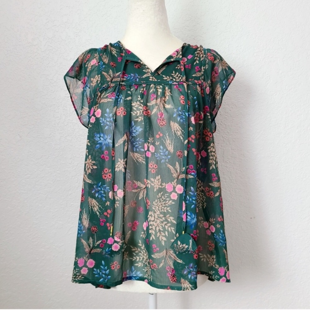 Everly Francesca's Green Sheer Floral Boho Blouse